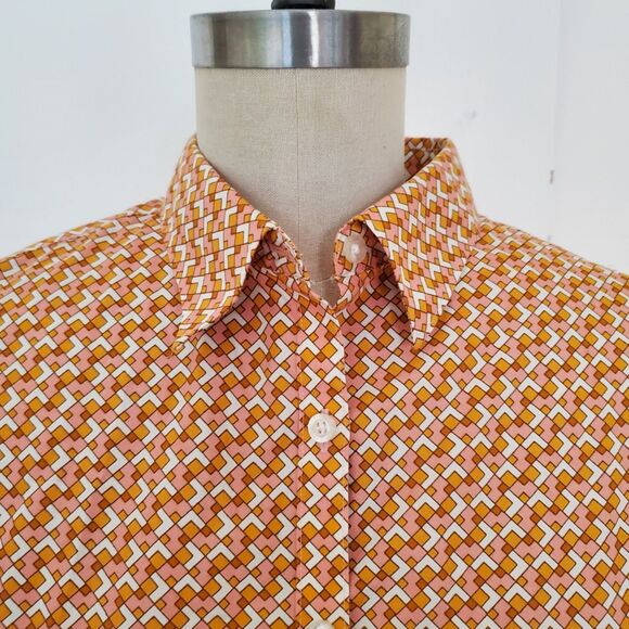 Lands' End No Iron Supima Oxford Button Down Shirt Womens Medium Orange Graphic - Picture 2 of 6